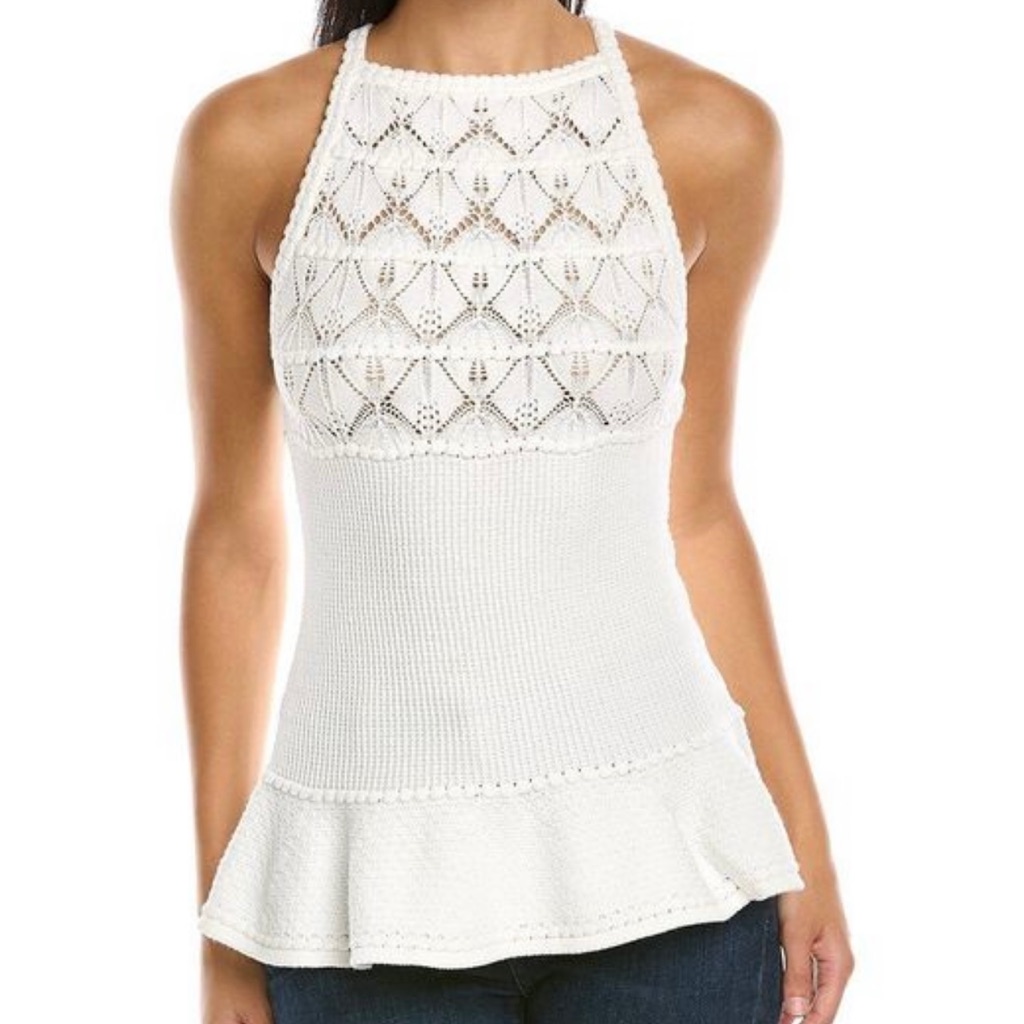 Nwt Rebecca Taylorwomen's White Lace Embroidered Knit Top Size S